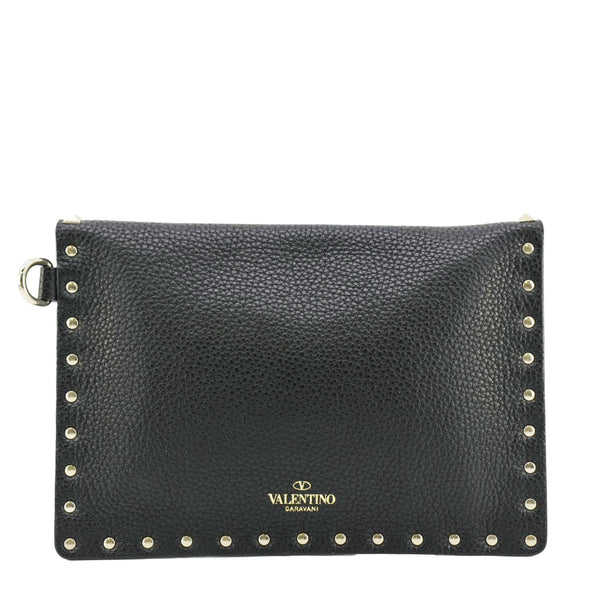 VALENTINO Rockstud V-Flap Leather Wristlet Black