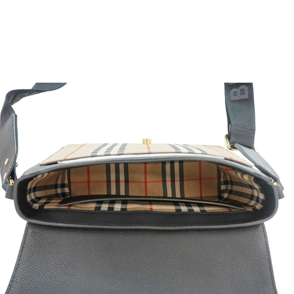 BURBERRY Note Vintage Check Leather Crossbody Bag Black