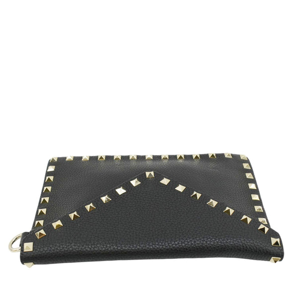 VALENTINO Rockstud V-Flap Leather Wristlet Black