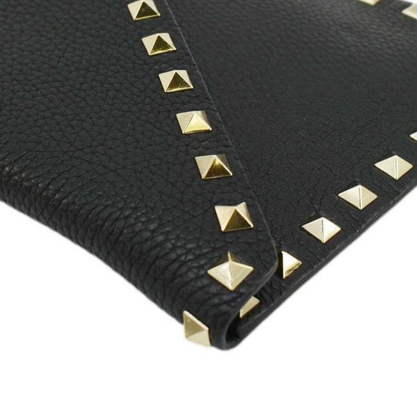 VALENTINO Rockstud V-Flap Leather Wristlet Black