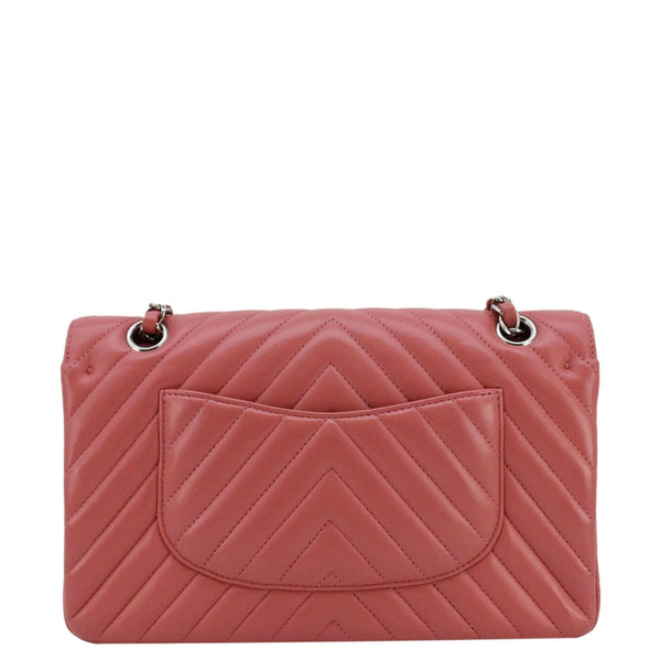 CHANEL Classic Double Flap Chevron Peach Leather Shoulder Bag back look