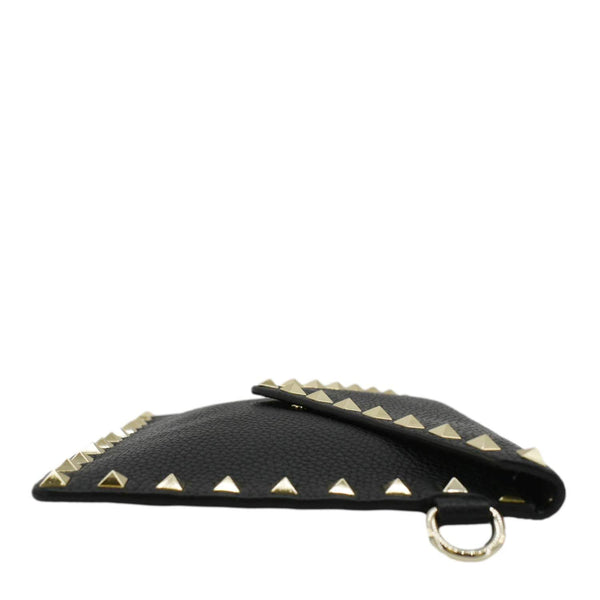 VALENTINO Rockstud V-Flap Leather Wristlet Black