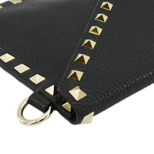 VALENTINO Rockstud V-Flap Leather Wristlet Black