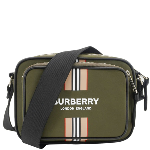 BURBERRY Top Striped Leather Crossbody Bag Green