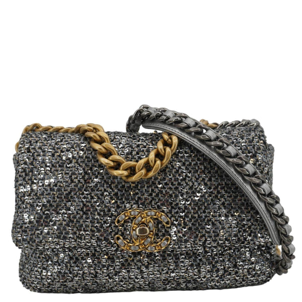 Chanel 19 Flap Metallic Silver Sequins