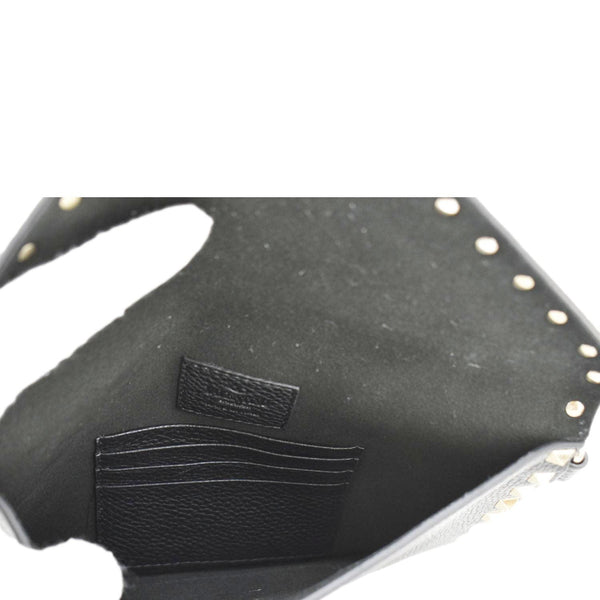 VALENTINO Rockstud V-Flap Leather Wristlet Black