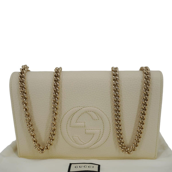 GUCCI Soho Leather Wallet On Chain Clutch Crossbody Bag Cream 598211