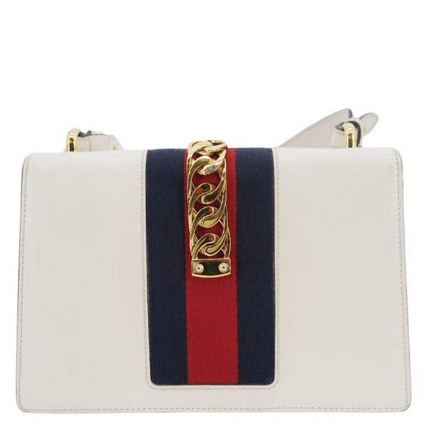 Gucci Sylvie Small Web Leather Shoulder Bag White 421882