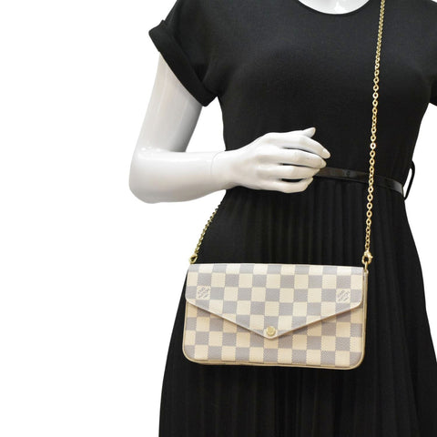 LOUIS VUITTON Felicie Pochette Damier Azur Crossbody Bag Rose Ballerine