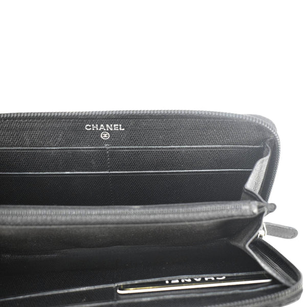 CHANEL Sevruga Leather Zip Around Wallet Black