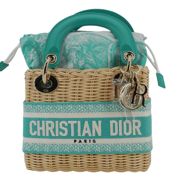 CHRISTIAN DIOR Lady Dior Mini Wicker Oblique Shoulder Bag Green