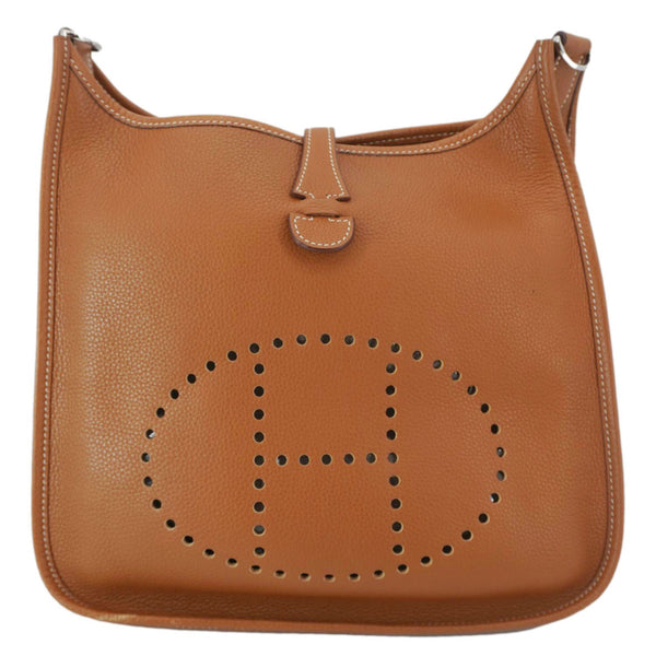 HERMES Evelyne PM Clemence Leather Crossbody Bag Brown