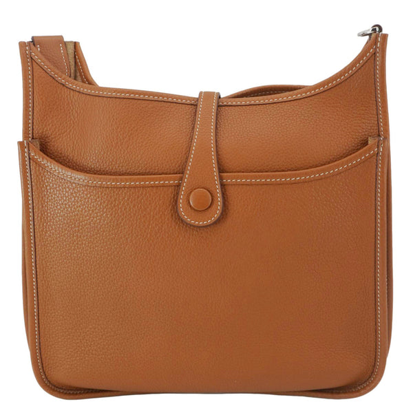 HERMES Evelyne PM Clemence Leather Crossbody Bag Brown