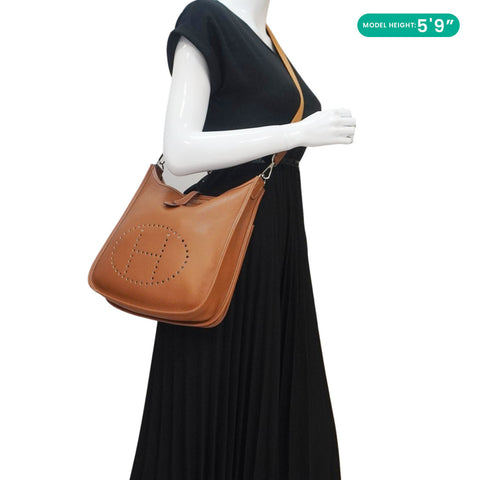 HERMES Evelyne PM Clemence Leather Crossbody Bag Brown