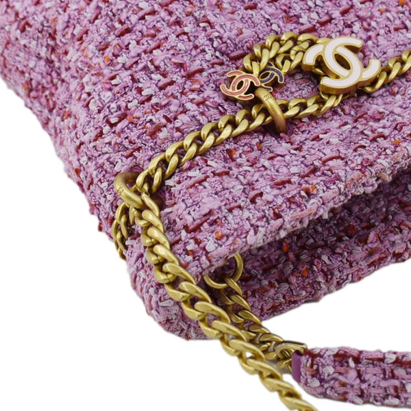 CHANEL Pending CC Tweed Enamel Drawstring Tote Bucket Bag Pink