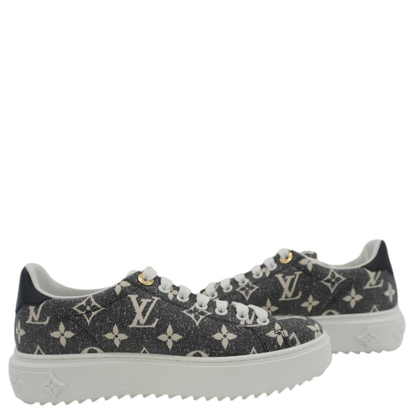 LOUIS VUITTON TimeOut Monogram Denim Sneakers Bicolor Size 36