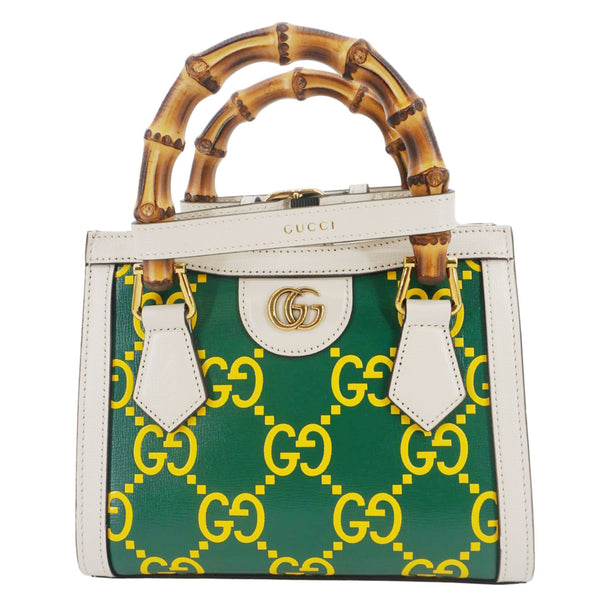 GUCCI Diana Mini GG Monogram Calfskin Leather Tote Bag Green 655661