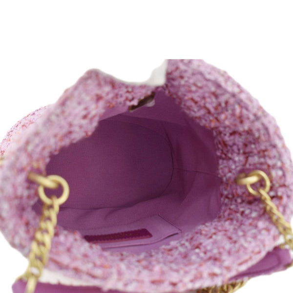 CHANEL Pending CC Tweed Enamel Drawstring Tote Bucket Bag Pink