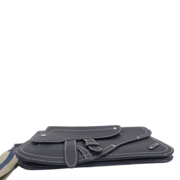 CHRISTIAN DIOR Saddle Leather Wristlet Navy Blue.