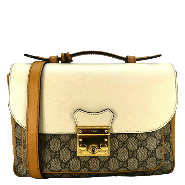 GUCCI Padlock Flap GG Canvas Shoulder Bag Beige 644527