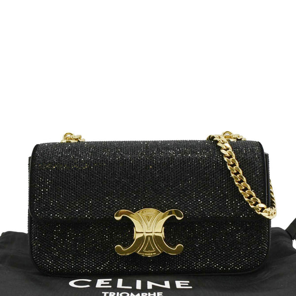 CELINE  Triomphe Claude Suede Strass Shoulder Bag Black