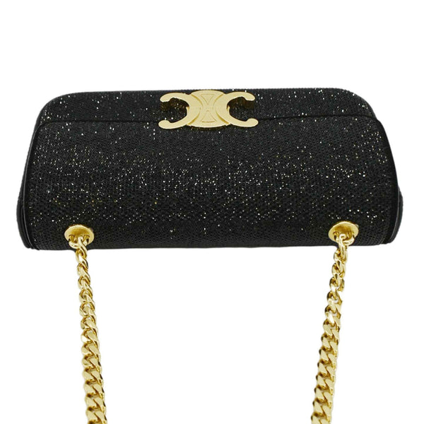 CELINE  Triomphe Claude Suede Strass Shoulder Bag Black