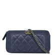 CHANEL Boy Double Zip Wallet on Chain Caviar Leather Crossbody Bag Navy Blue