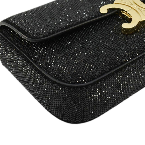 CELINE  Triomphe Claude Suede Strass Shoulder Bag Black