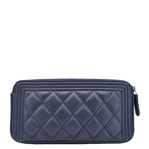 CHANEL Boy Double Zip Wallet on Chain Caviar Leather Crossbody Bag Navy Blue