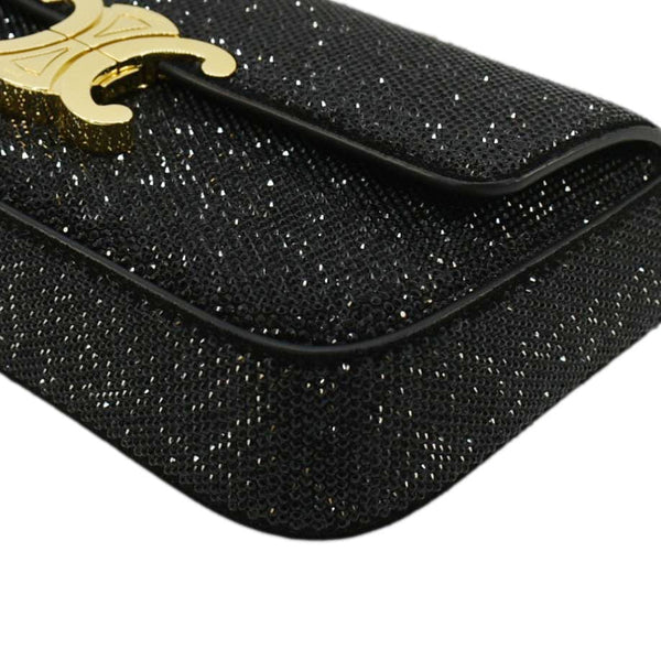 CELINE  Triomphe Claude Suede Strass Shoulder Bag Black