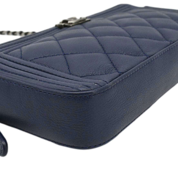 CHANEL Boy Double Zip Wallet on Chain Caviar Leather Crossbody Bag Navy Blue