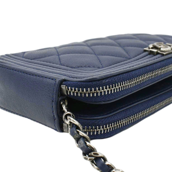 CHANEL Boy Double Zip Wallet on Chain Caviar Leather Crossbody Bag Navy Blue