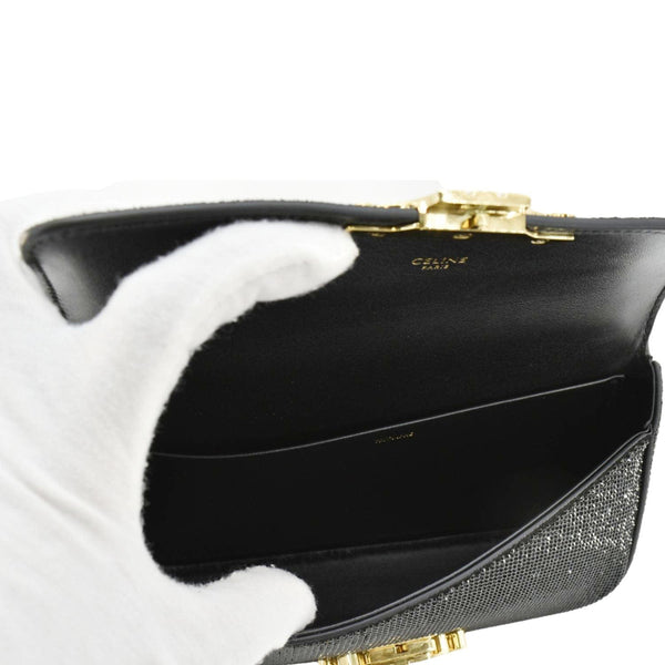 CELINE  Triomphe Claude Suede Strass Shoulder Bag Black