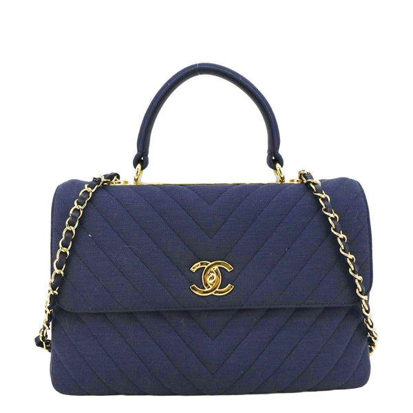 CHANEL Trendy CC Small Jersey Chevron Top Handle Shoulder Bag Blue