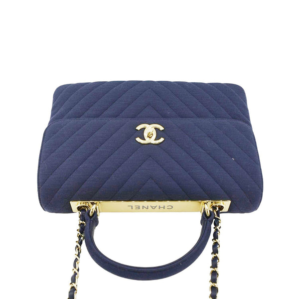 CHANEL Trendy CC Small Jersey Chevron Top Handle Shoulder Bag Blue