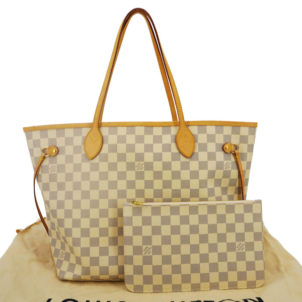 LOUIS VUITTON Neverfull MM Damier Azur Tote Shoulder Bag White