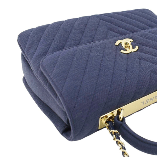 CHANEL Trendy CC Small Jersey Chevron Top Handle Shoulder Bag Blue