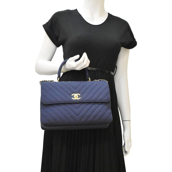 CHANEL Trendy CC Small Jersey Chevron Top Handle Shoulder Bag Blue