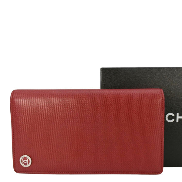 CHANEL Vintage Leather Long Wallet Red