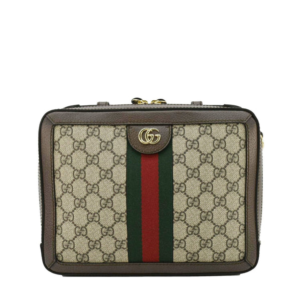 GUCCI Ophidia Web Small GG Supreme Canvas Shoulder Bag Beige 550622