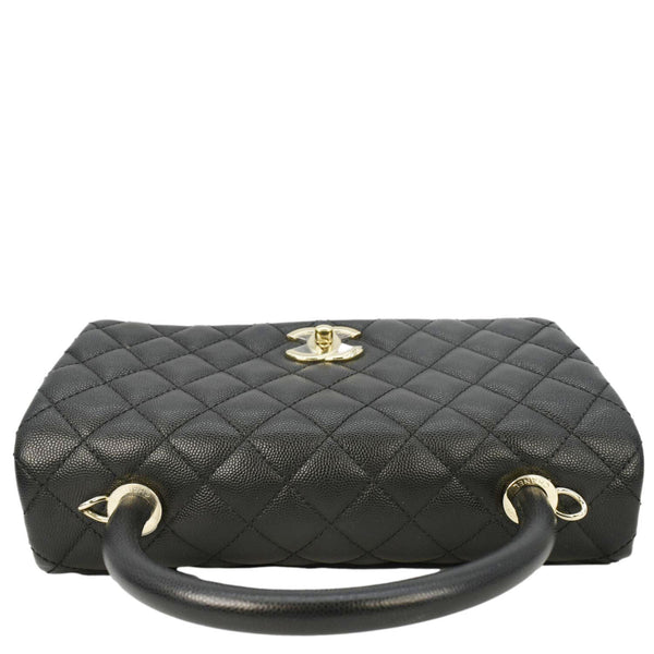 CHANEL Coco Flap Medium Quilted Caviar Leather Handle Shoulder Bag Black