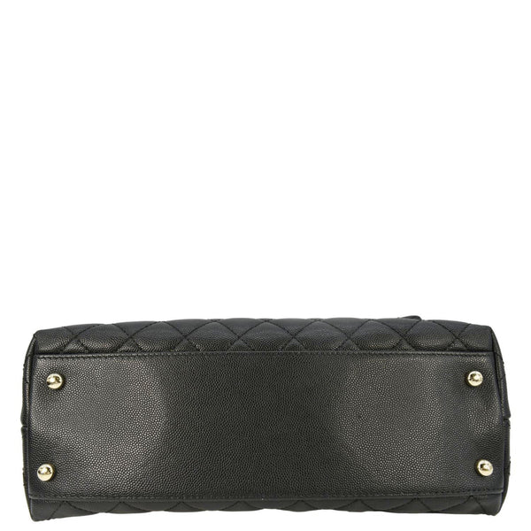 CHANEL Coco Flap Medium Quilted Caviar Leather Handle Shoulder Bag Black