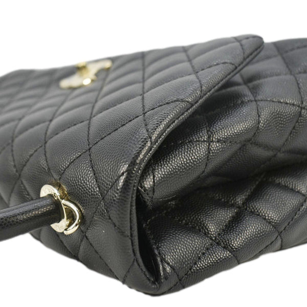 CHANEL Coco Flap Medium Quilted Caviar Leather Handle Shoulder Bag Black