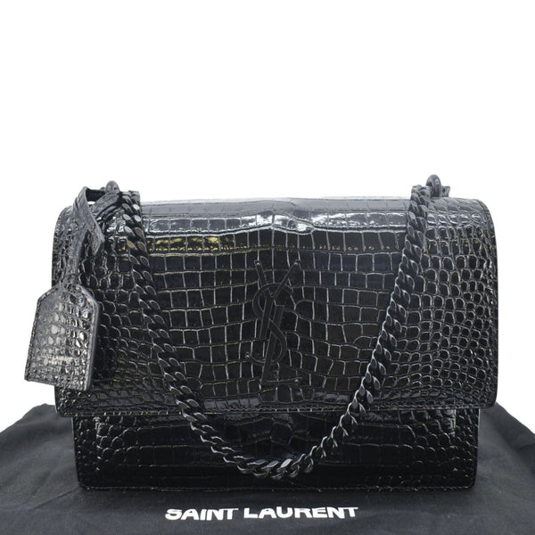 YVES SAINT LAURENT Sunset Crocodile Leather Crossbody Bag Black