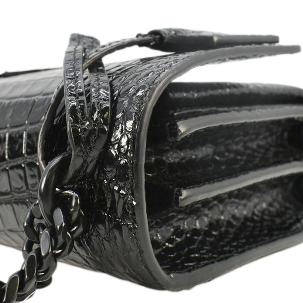 YVES SAINT LAURENT Sunset Crocodile Leather Crossbody Bag Black