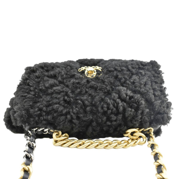 CHANEL Shearling 19 Flap Medium Sheepskin Shoulder Bag Black