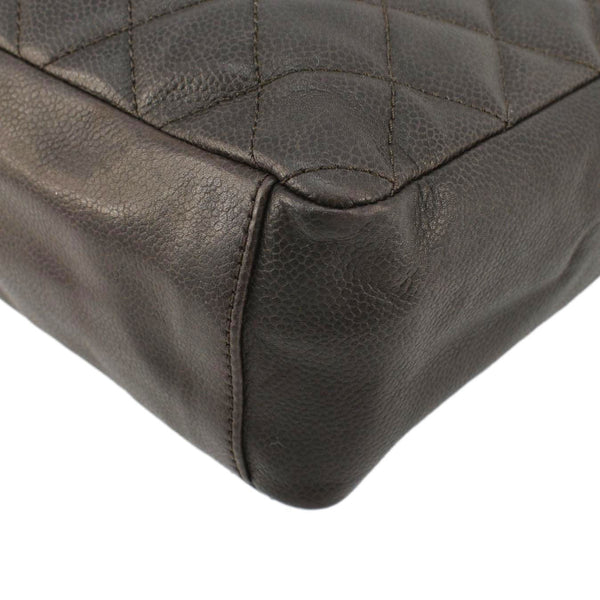 CHANEL Petite Quilted Caviar Leather Shopping Tote Shoulder Bag Dark Brown