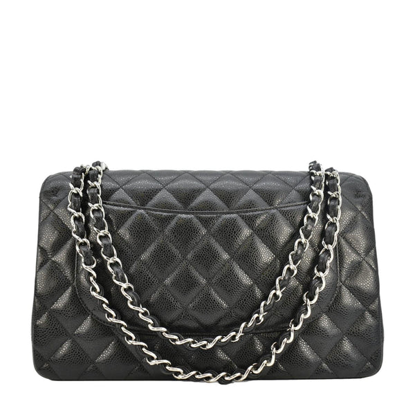 CHANEL Jumbo Classic Double Flap Quilted Caviar Leather Shoulder Bag Black