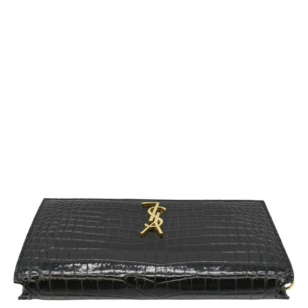 YVES SAINT LAURENT Kate Monogram Crocodile Leather Shoulder Bag Black