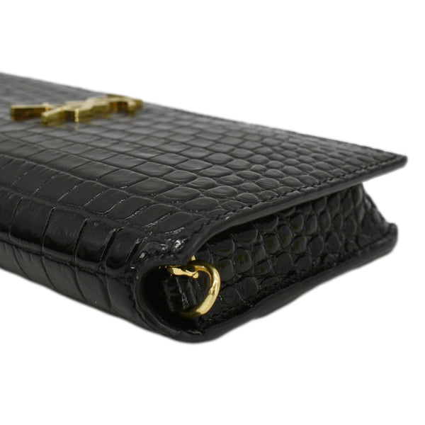 YVES SAINT LAURENT Kate Monogram Crocodile Leather Shoulder Bag Black